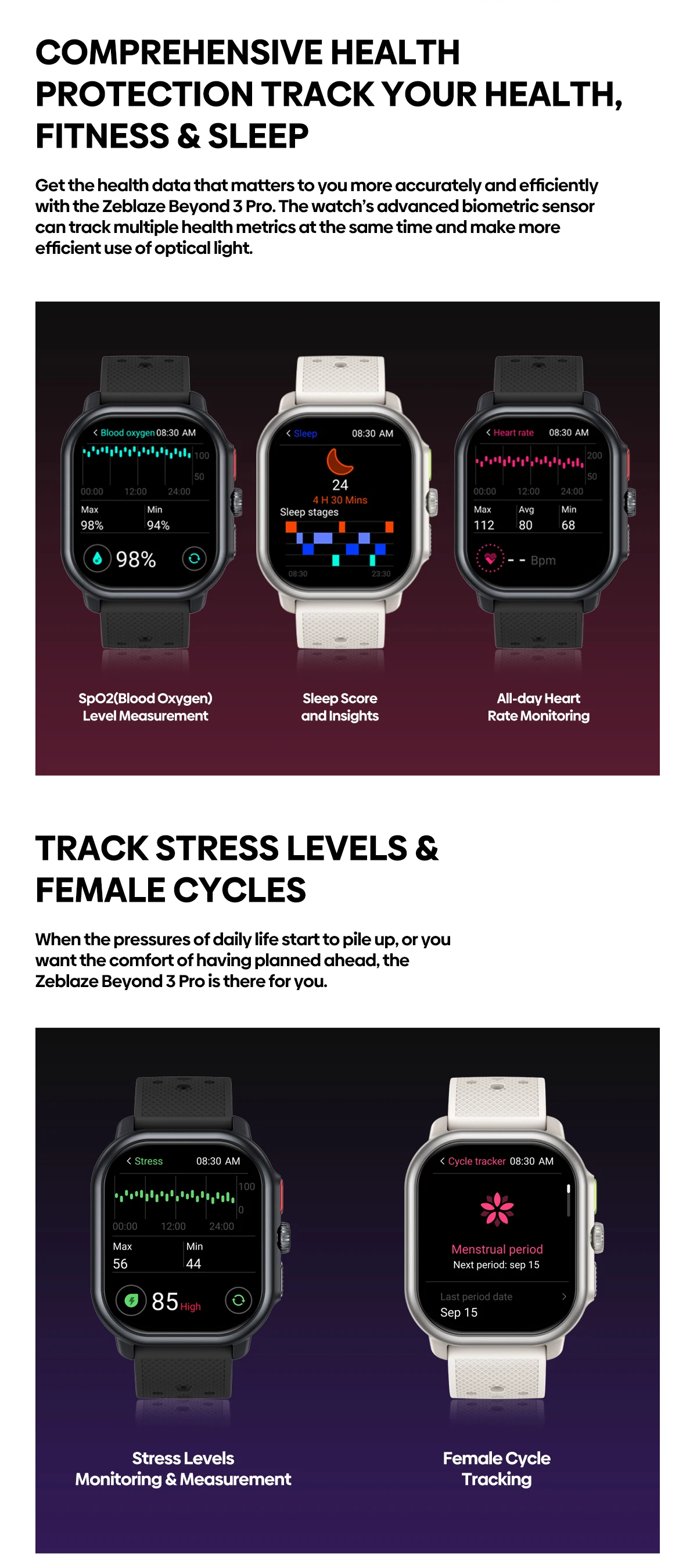 Smartwatch ZEBLAZE Beyond 3 Pro - AMOLED, GPS, STRAVA, Monitorização Completa de Saúde e Tracking Desportivo