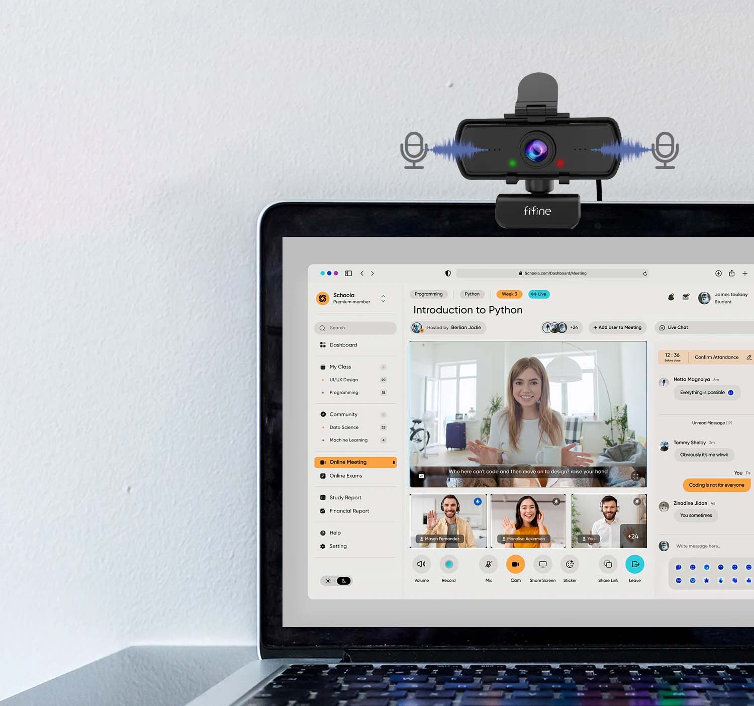 Webcam FIFINE K420 - Para Streaming, Gaming e Videochamadas, com Microfone e Tripé