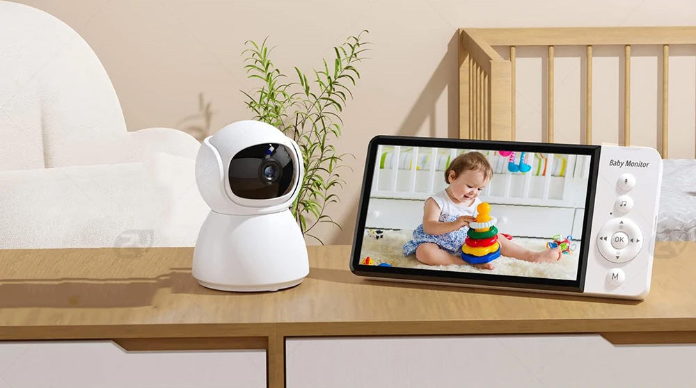 Tablet Monitor de Bebé com Ecrã IPS e Câmara PTZ - Com Visão Noturna, Som, Controlo de Temperatura