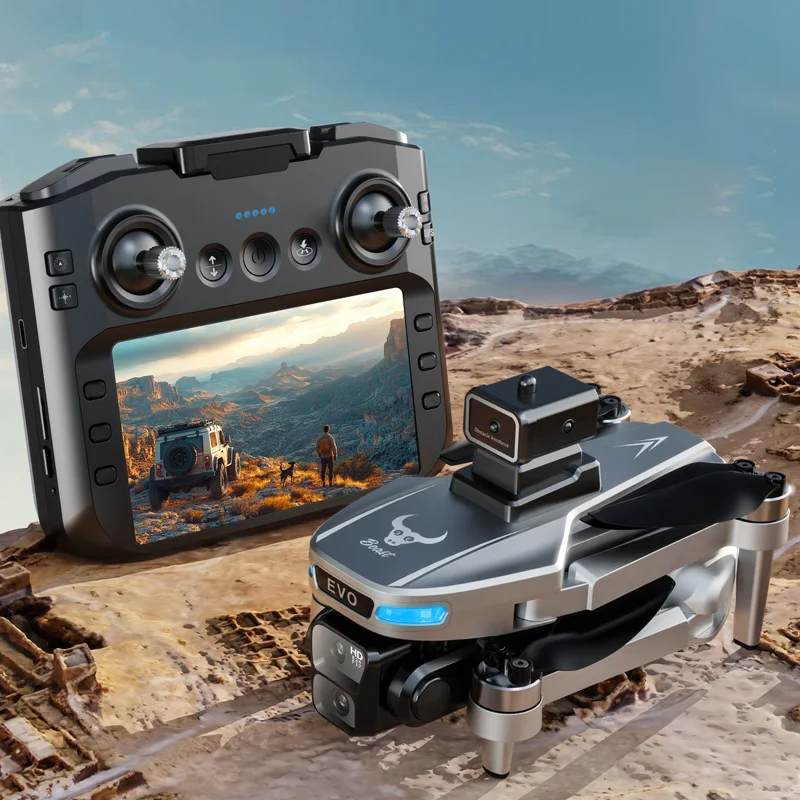 Drone SG109 PRO MAX dobrado ao lado do comando, pronto para usar