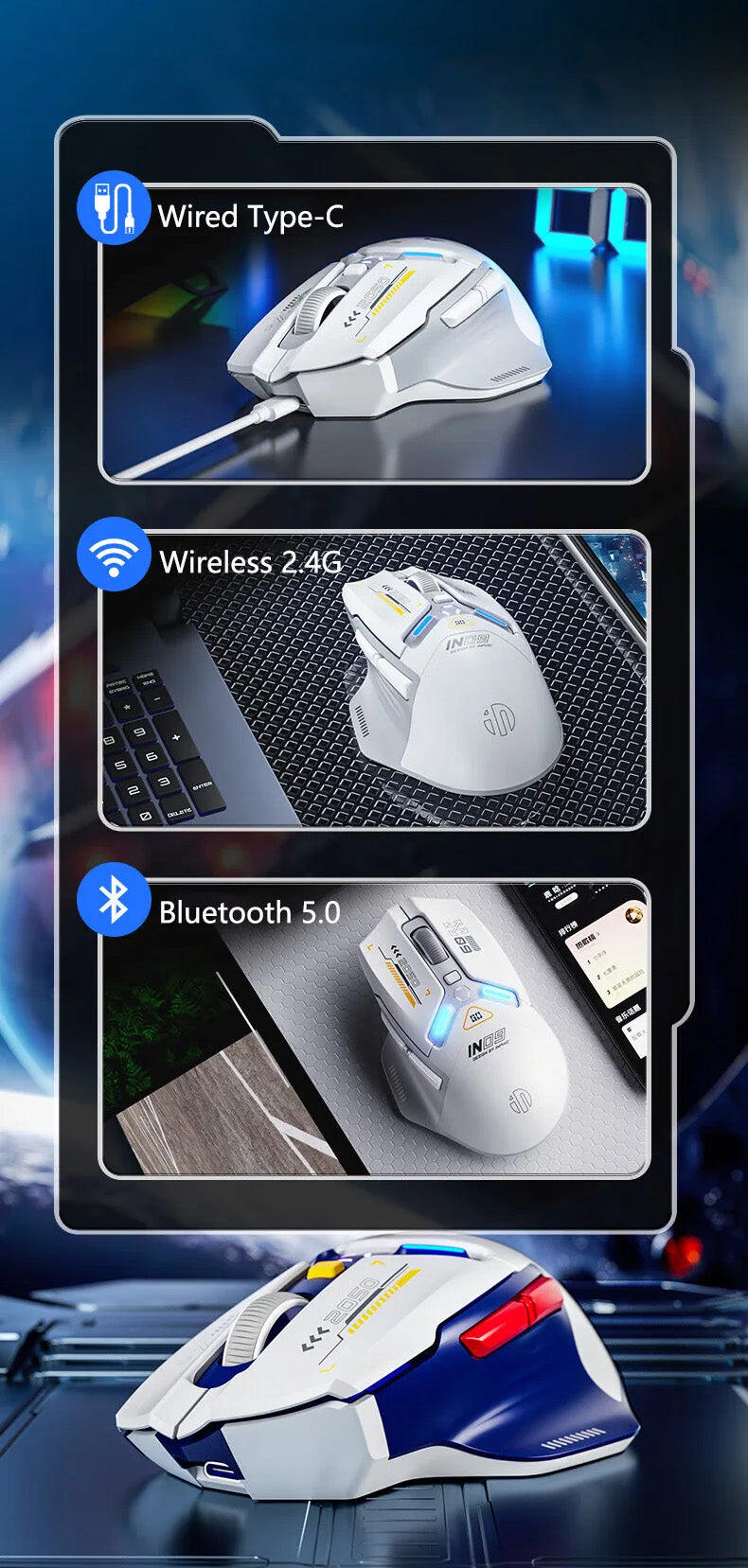 Rato Gaming eSports INPHIC IN9 - Sem Fios, 10000 DPI, Bluetooth e RGB