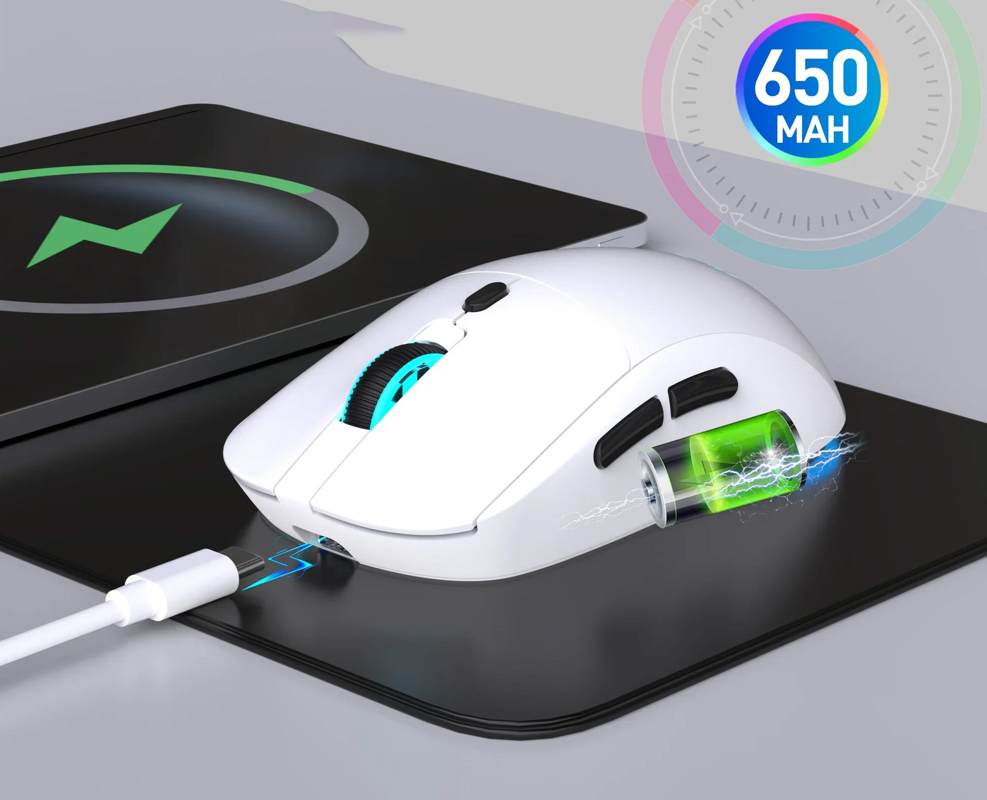 Rato Sem Fios HXSJ T20 - 3600 DPI, RGB e Design Ergonómico