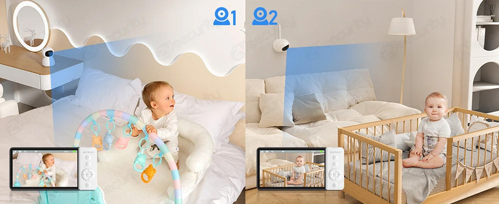 Tablet Monitor de Bebé com Ecrã IPS e Câmara PTZ - Com Visão Noturna, Som, Controlo de Temperatura