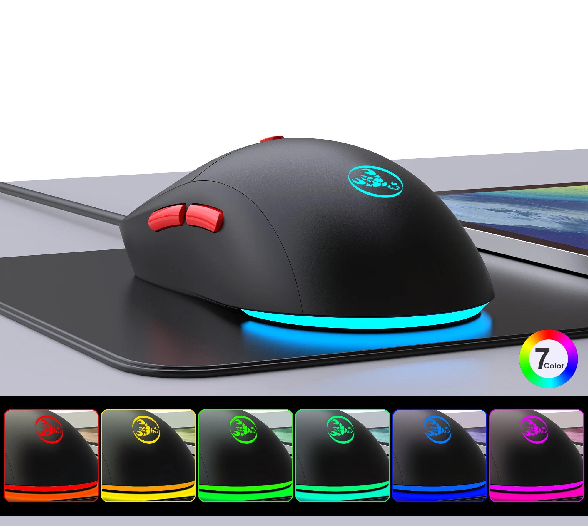 Rato Sem Fios HXSJ T20 - 3600 DPI, RGB e Design Ergonómico
