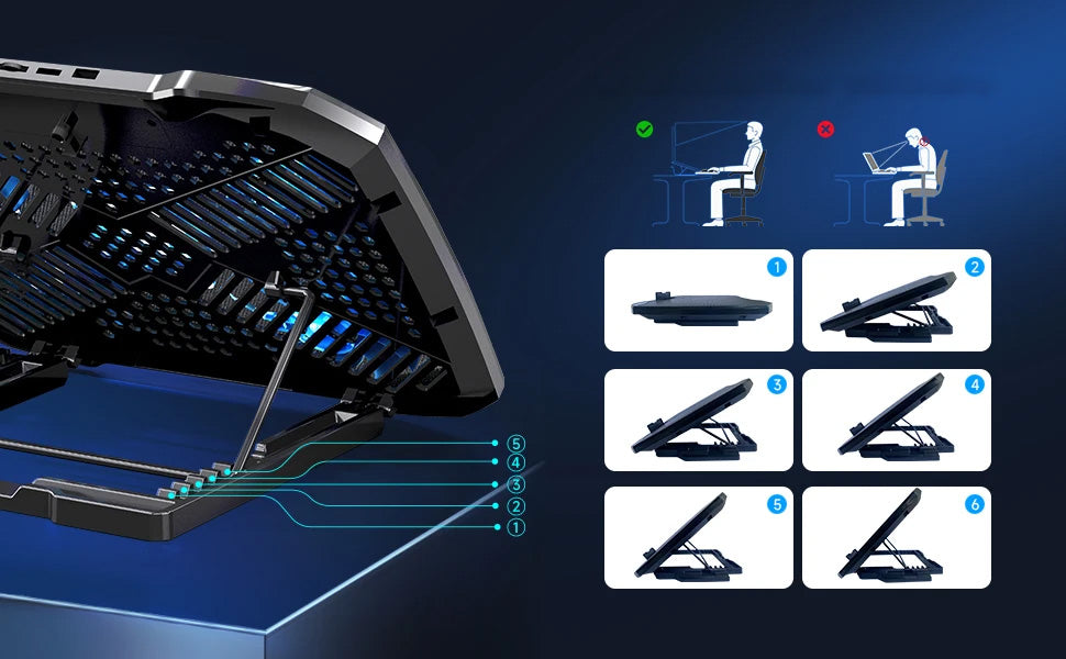 Cooling Pad para Portáteis - Ventoinhas Silenciosas, Altura Ajustável