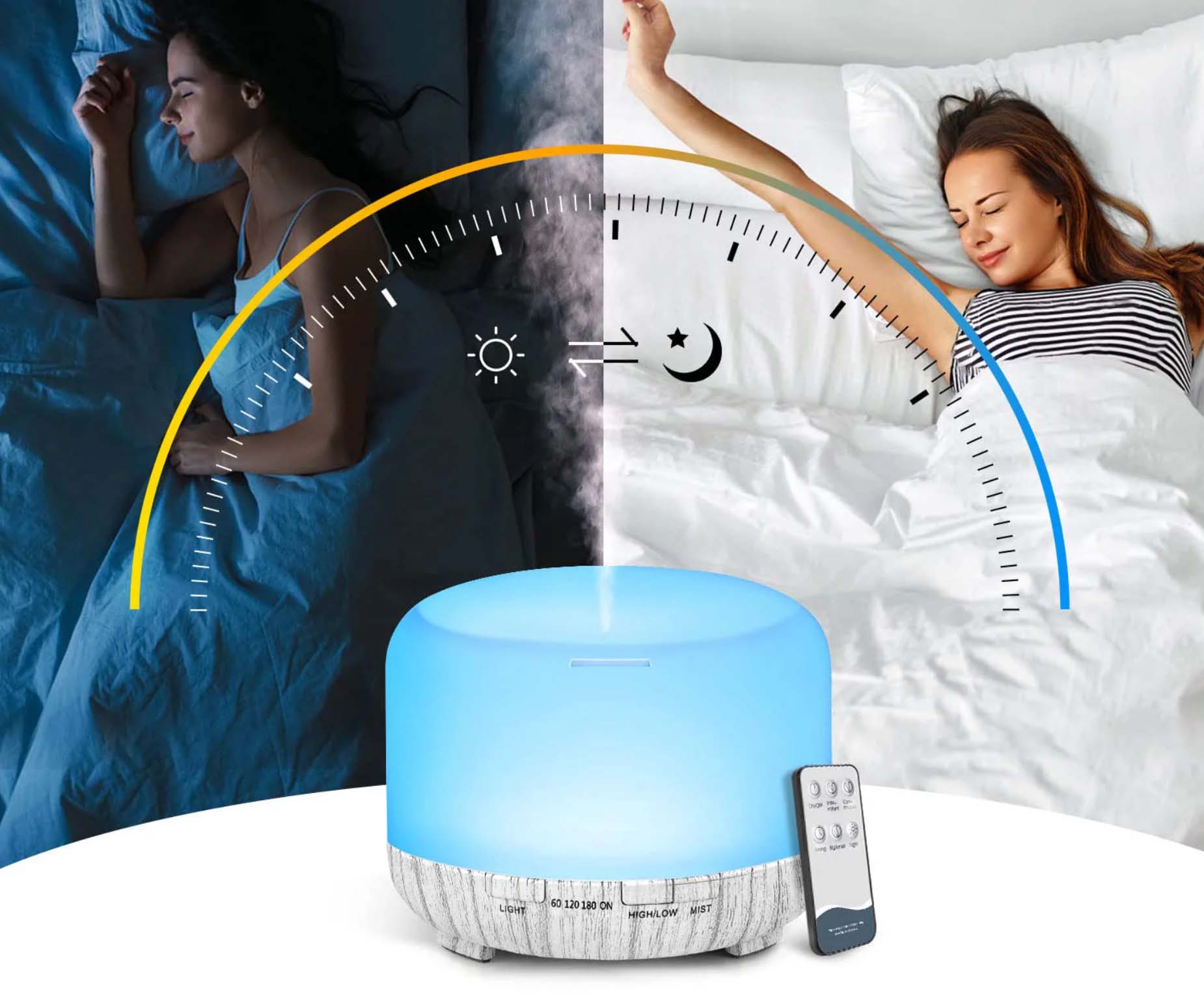 Humidificador e Difusor de Aromas de 500ML - com Design em Madeira e Comando