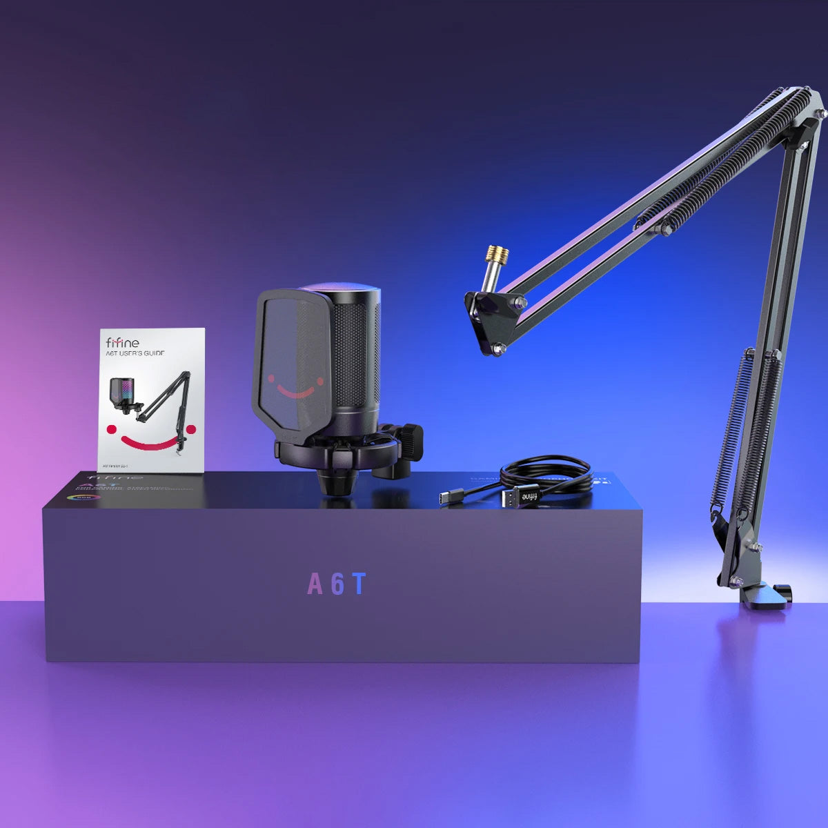 FIFINE A6T - Microfone USB para Gaming e Streaming, RGB, Braço Ajustável
