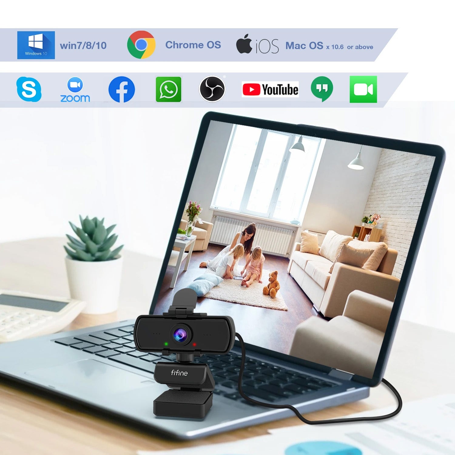 Webcam FIFINE K420 - Para Streaming, Gaming e Videochamadas, com Microfone e Tripé