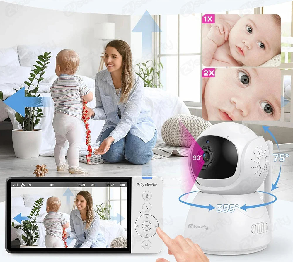 Tablet Monitor de Bebé com Ecrã IPS e Câmara PTZ - Com Visão Noturna, Som, Controlo de Temperatura