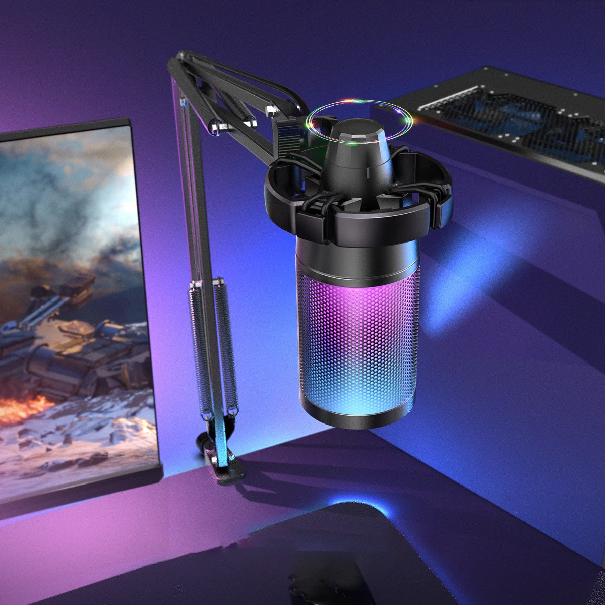 FIFINE A6T - Microfone USB para Gaming e Streaming, RGB, Braço Ajustável