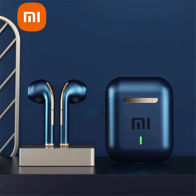 Auriculares sem fios XIAOMI J18 azul escuro com estojo magnético e fundo