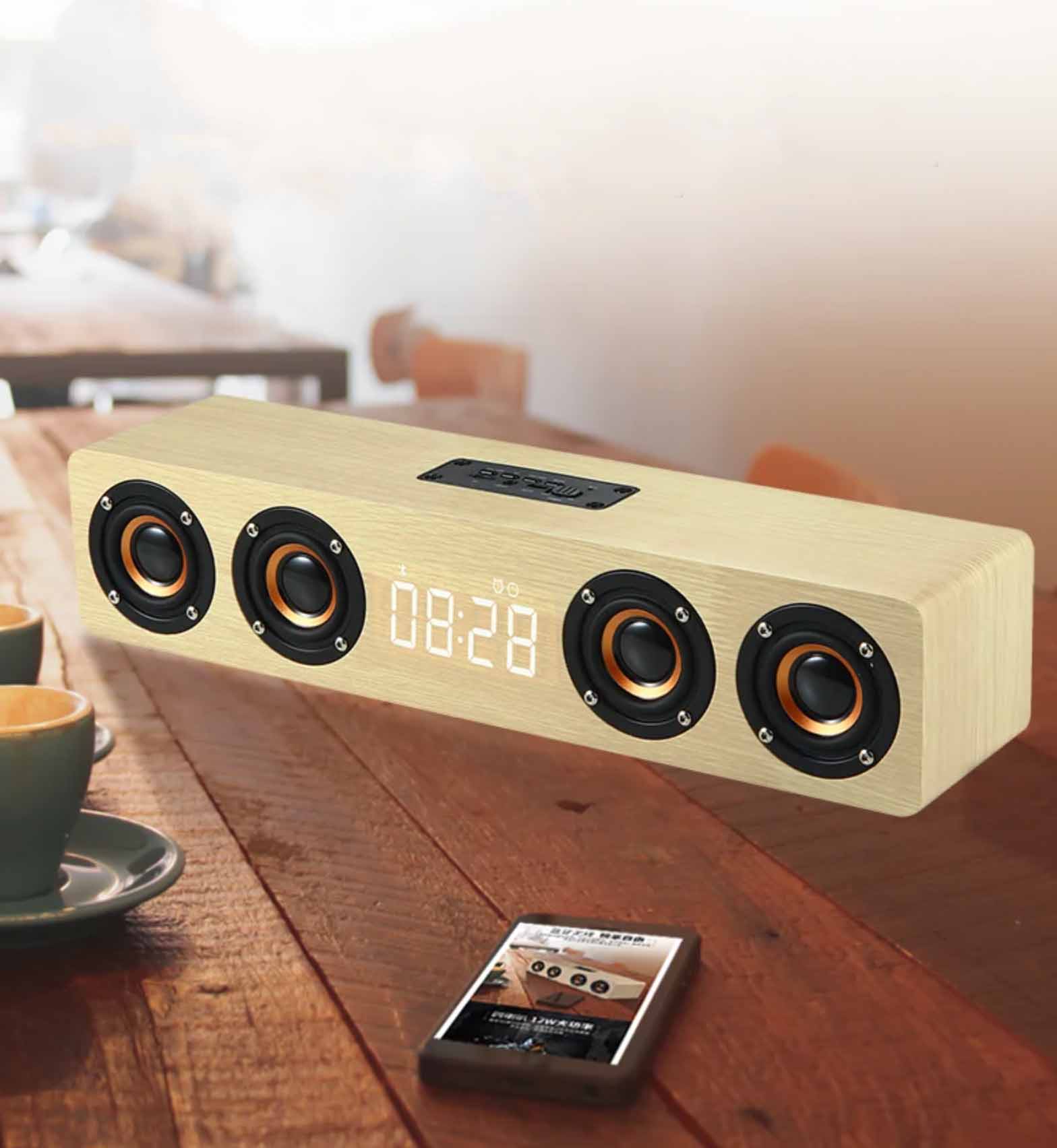 Coluna MOUZYUAN Bluetooth - Em Madeira com Ecrã e Subwoofer