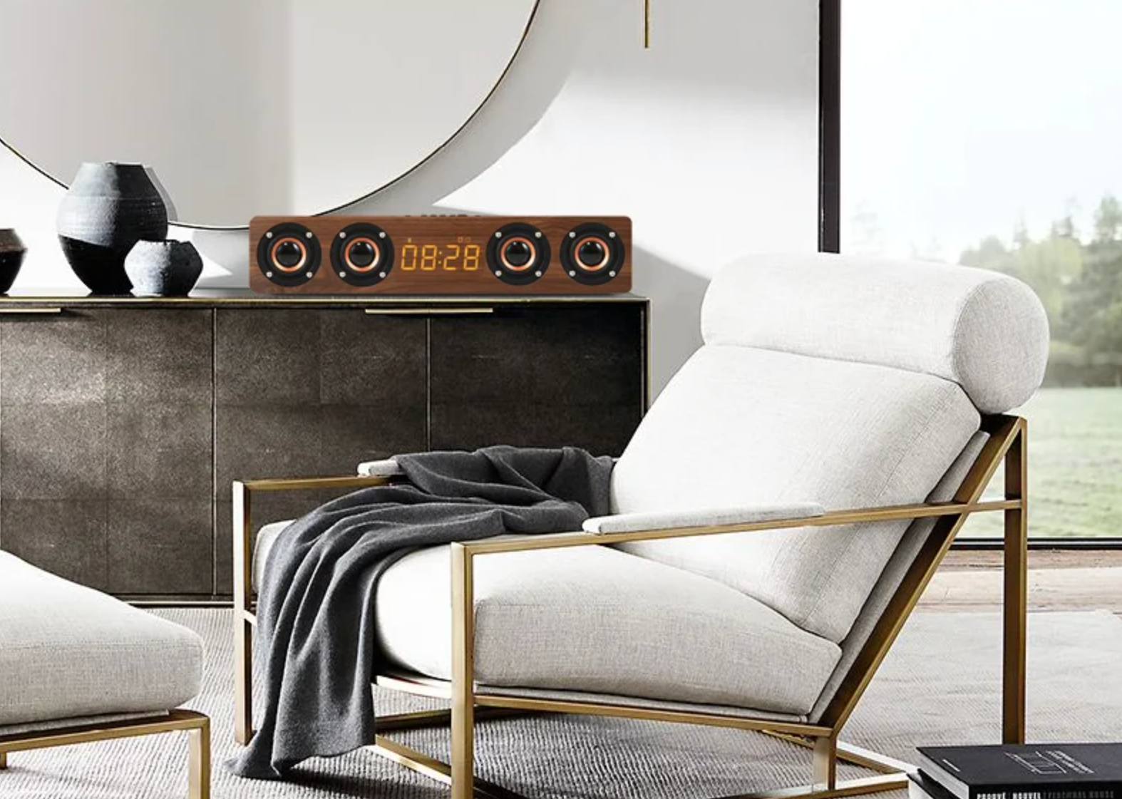 Coluna MOUZYUAN Bluetooth - Em Madeira com Ecrã e Subwoofer