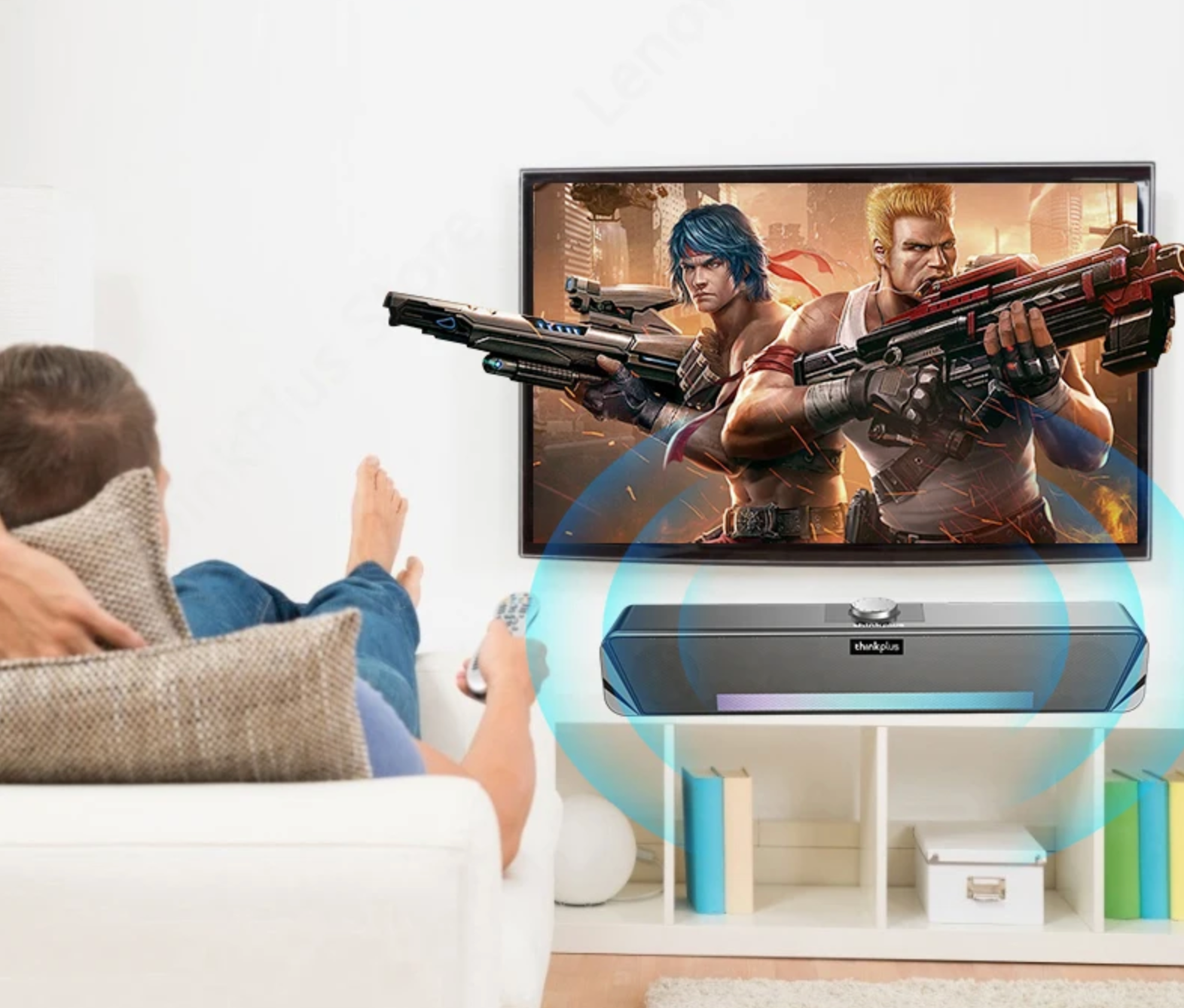 Coluna LENOVO TS33 Bluetooth 5.0 / com cabo - Barra de Som 360º Surround, Subwoofer de Áudio, Ideal para Casa e Computador