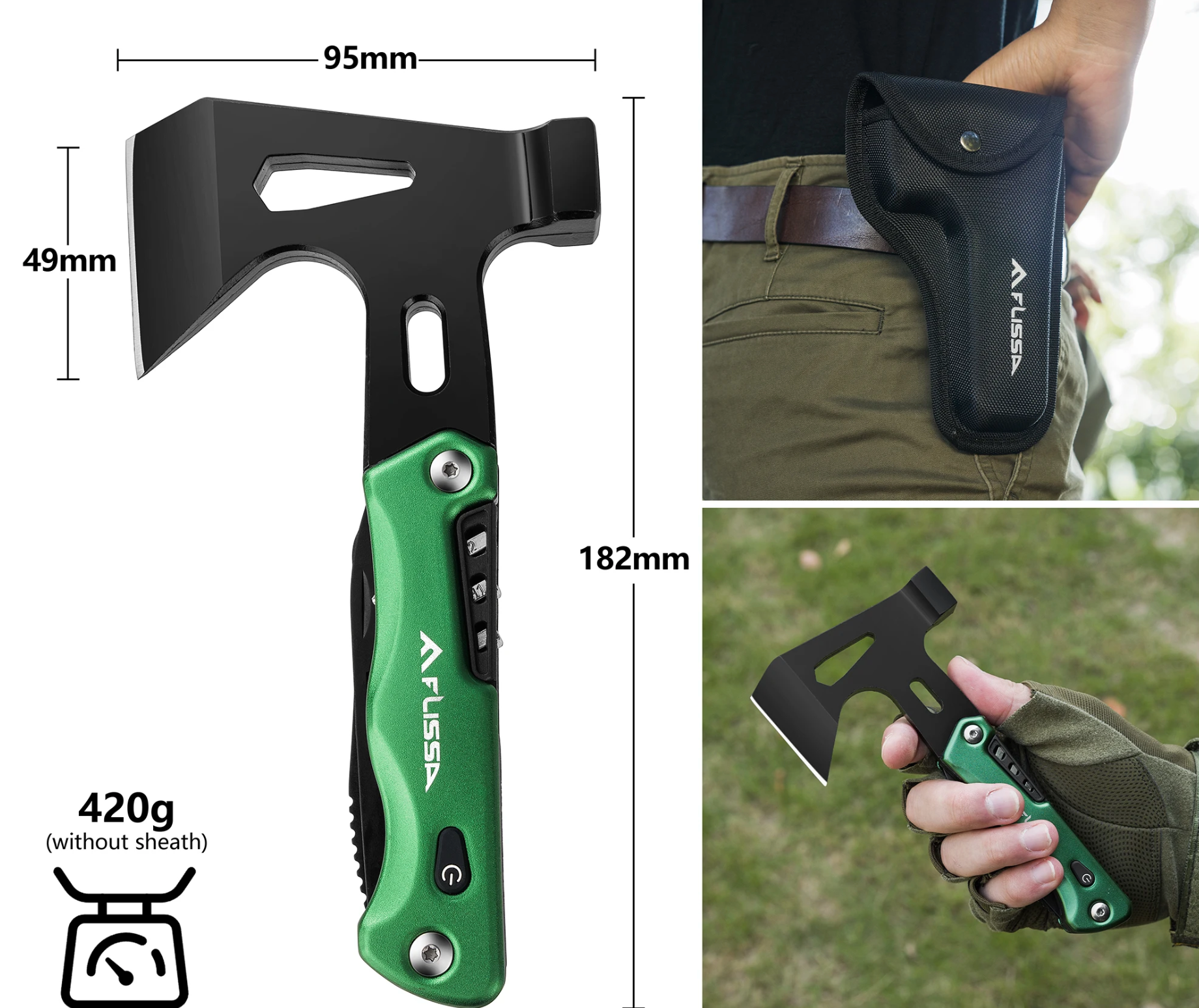 Machado FLISSA Multifunções - 14 em 1 com LED, Ideal para Campismo e Sobrevivência