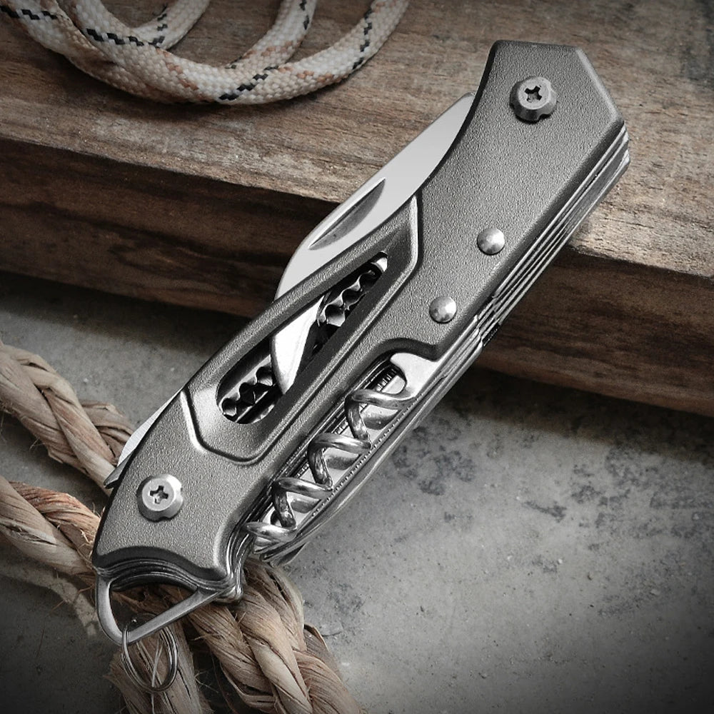 Canivete Suíço Multifuncional – Faca Dobrável, Tesoura, Serra, Abre Garrafas e Chaves