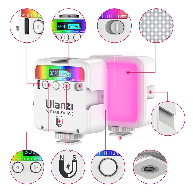 Luz LED ULANZI VL49 – RGB, Bateria 2000mAh para Vídeo e Fotografia