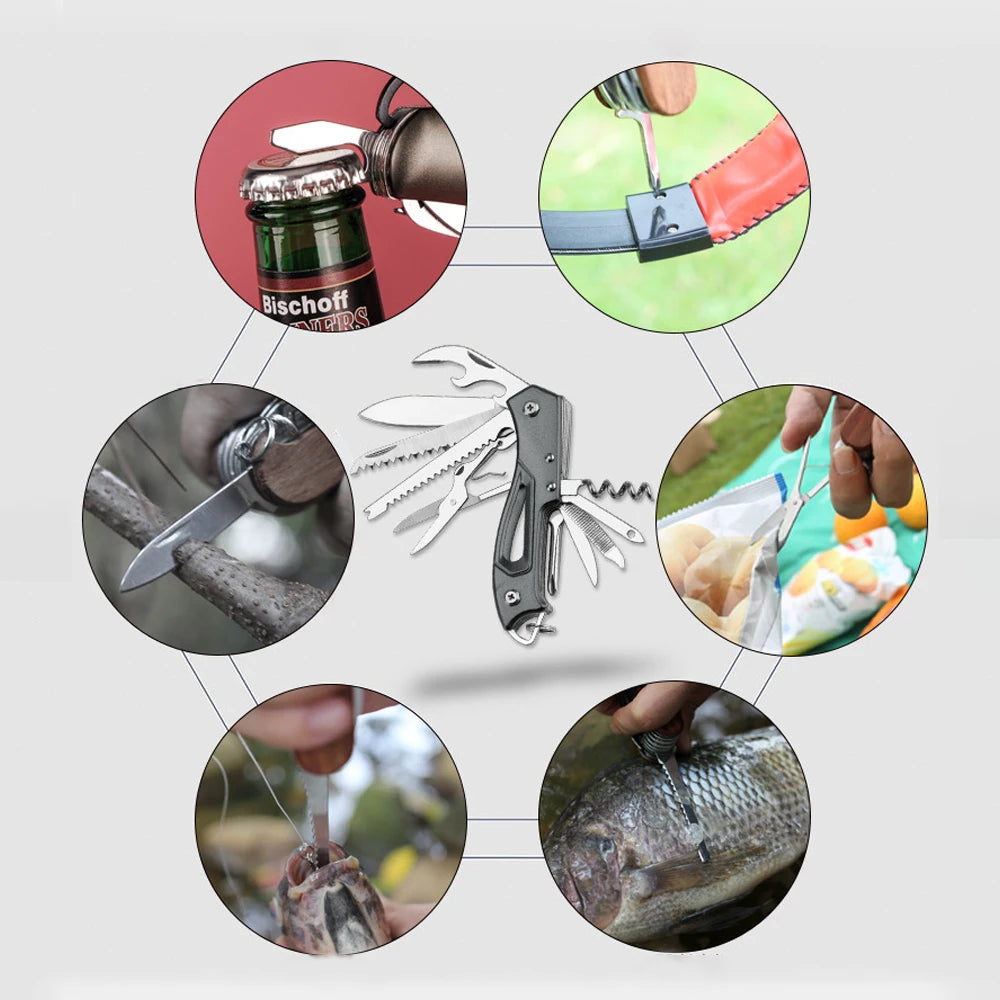 Canivete Suíço Multifuncional – Faca Dobrável, Tesoura, Serra, Abre Garrafas e Chaves