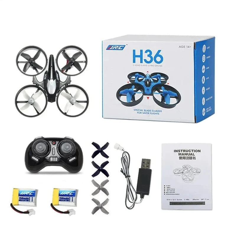 Mini drone JJRC H36 com dois packs de bateria e todos os itens do kit