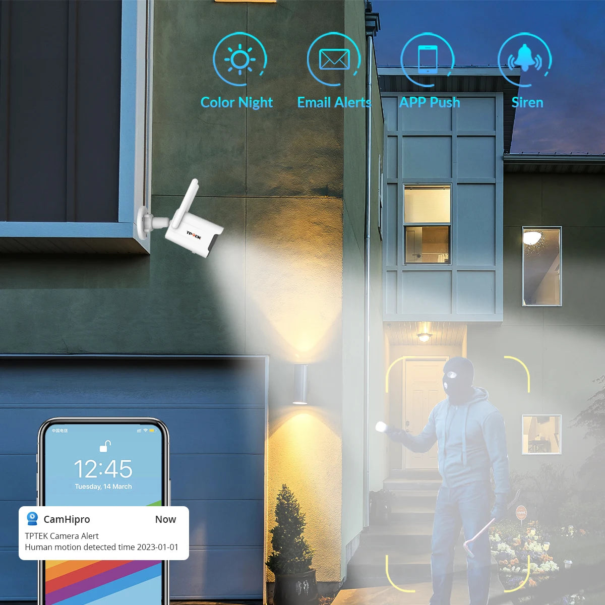 Câmara de Segurança TPTEK - 4K, 8MP, Wi-Fi, Visão Noturna 30m, Áudio, Zoom 4X