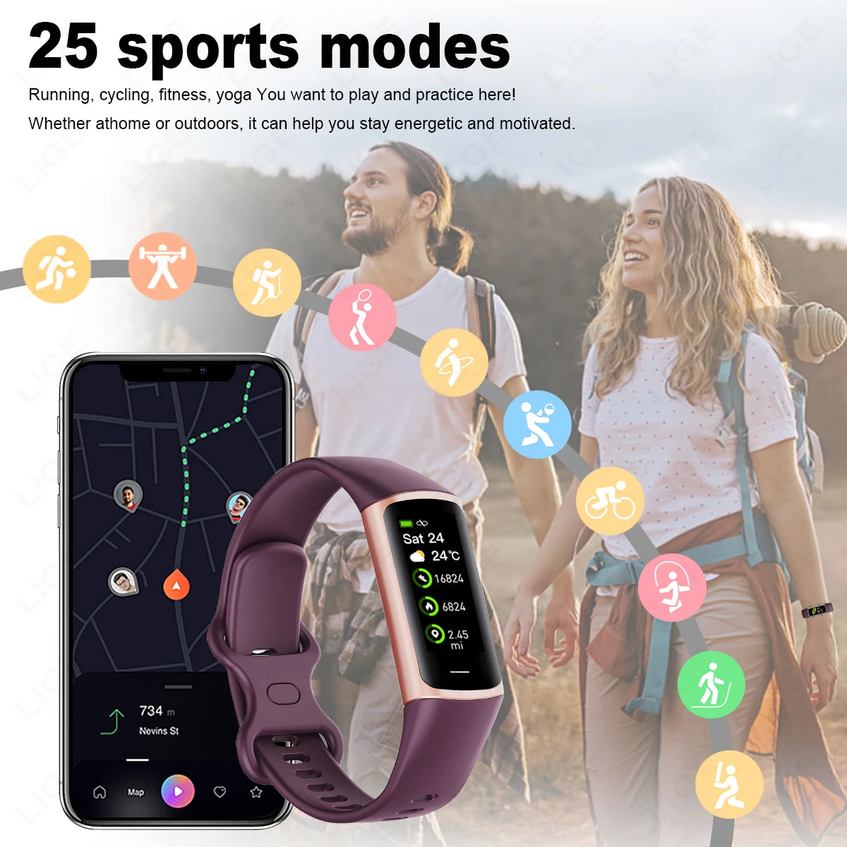 Smartwatch Fitness LIGE Sport – Pulseira Inteligente Desportiva com ecrã AMOLED