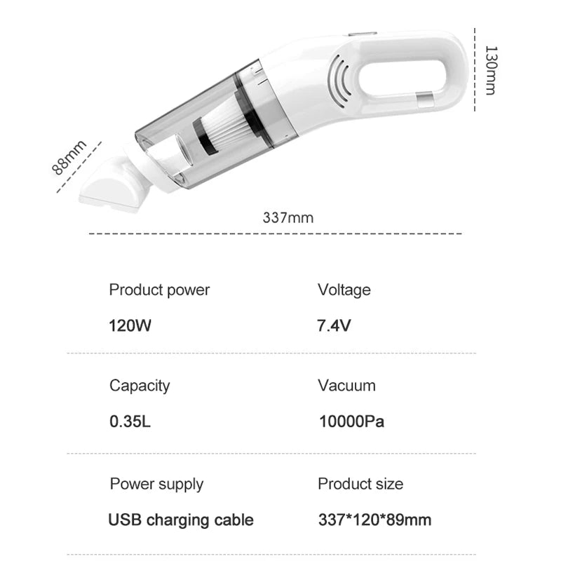 Aspirador Portátil Sem Fios – 10000PA, Aspiração Seca e Húmida, Para Casa e Carro