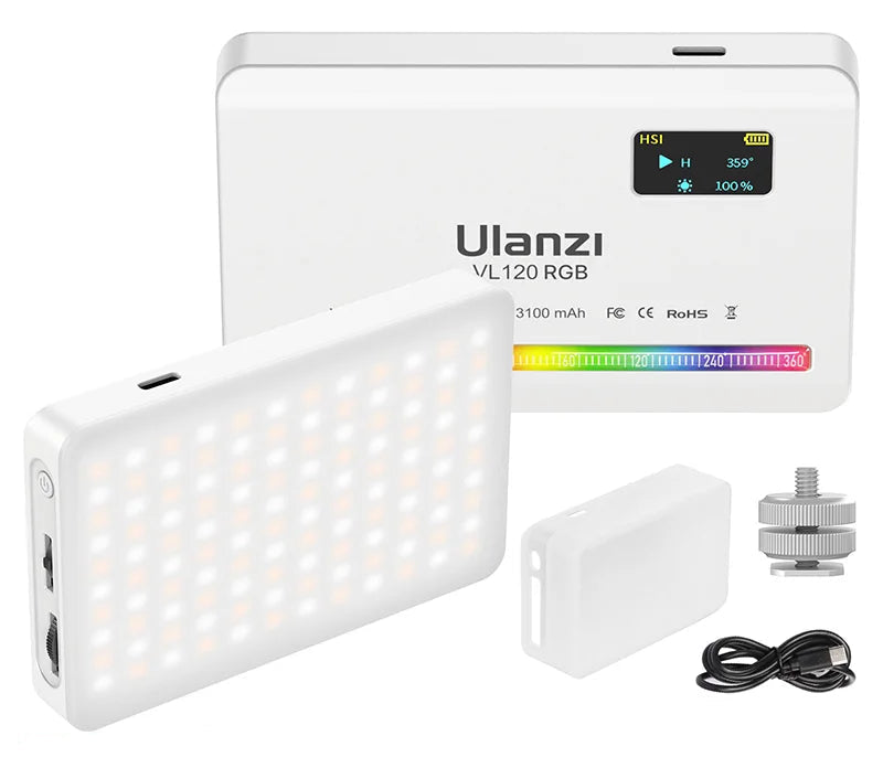 ULANZI VL120 – Luz LED, Milhares de cores, 20 Efeitos e Temperatura de Cor 2500K a 9000K