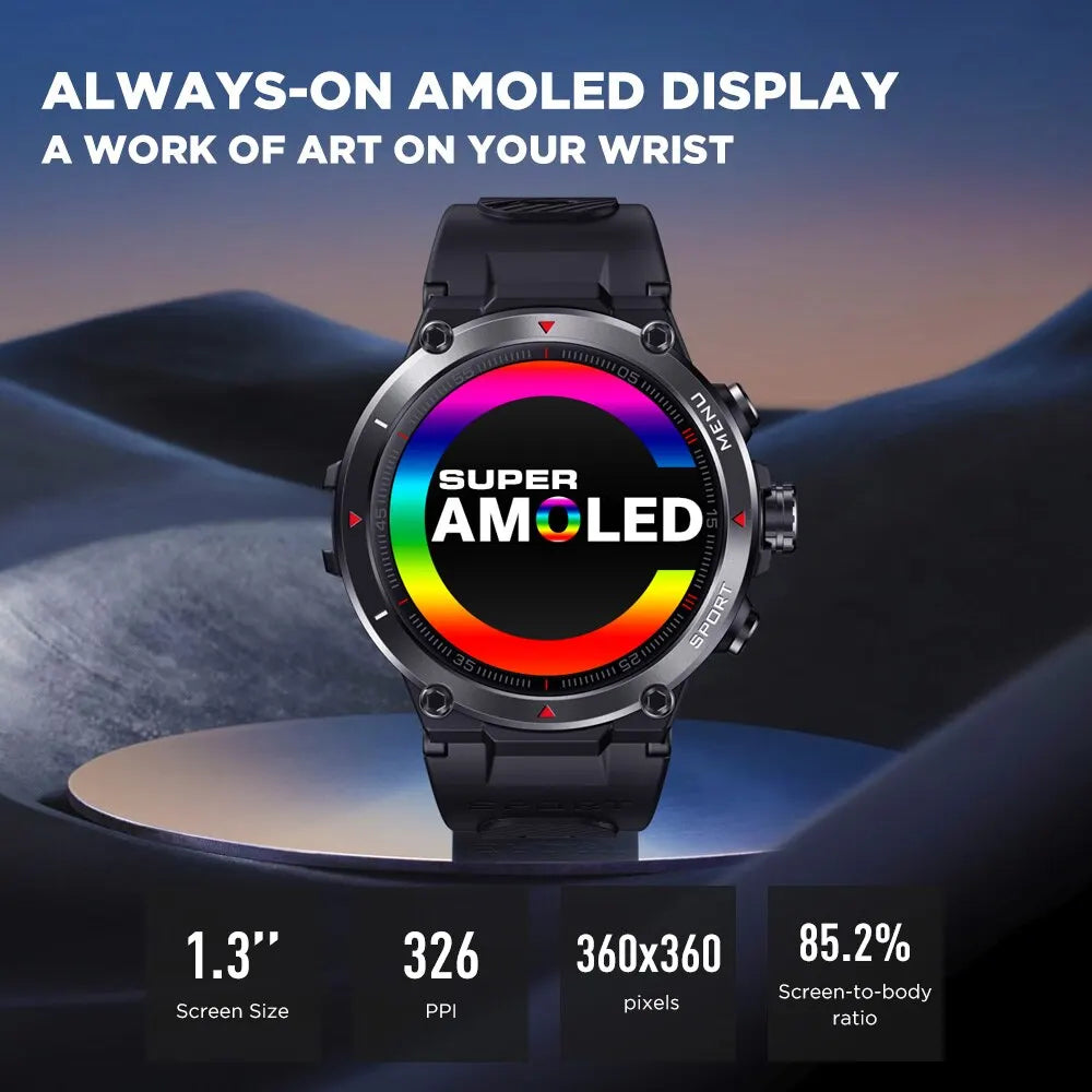 Smartwatch ZEBLAZE Stratos 2 – AMOLED, GPS, Monitorização de Saúde, 15 Modos Desportivos, Ecrã nítido