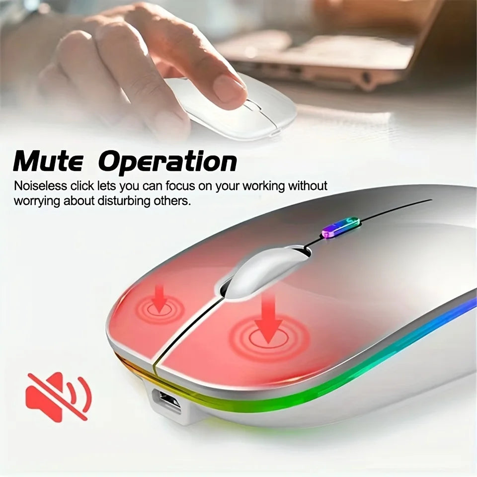 Rato Wireless LYBYU – Sem fios, Recarga USB-C, Silencioso, RGB
