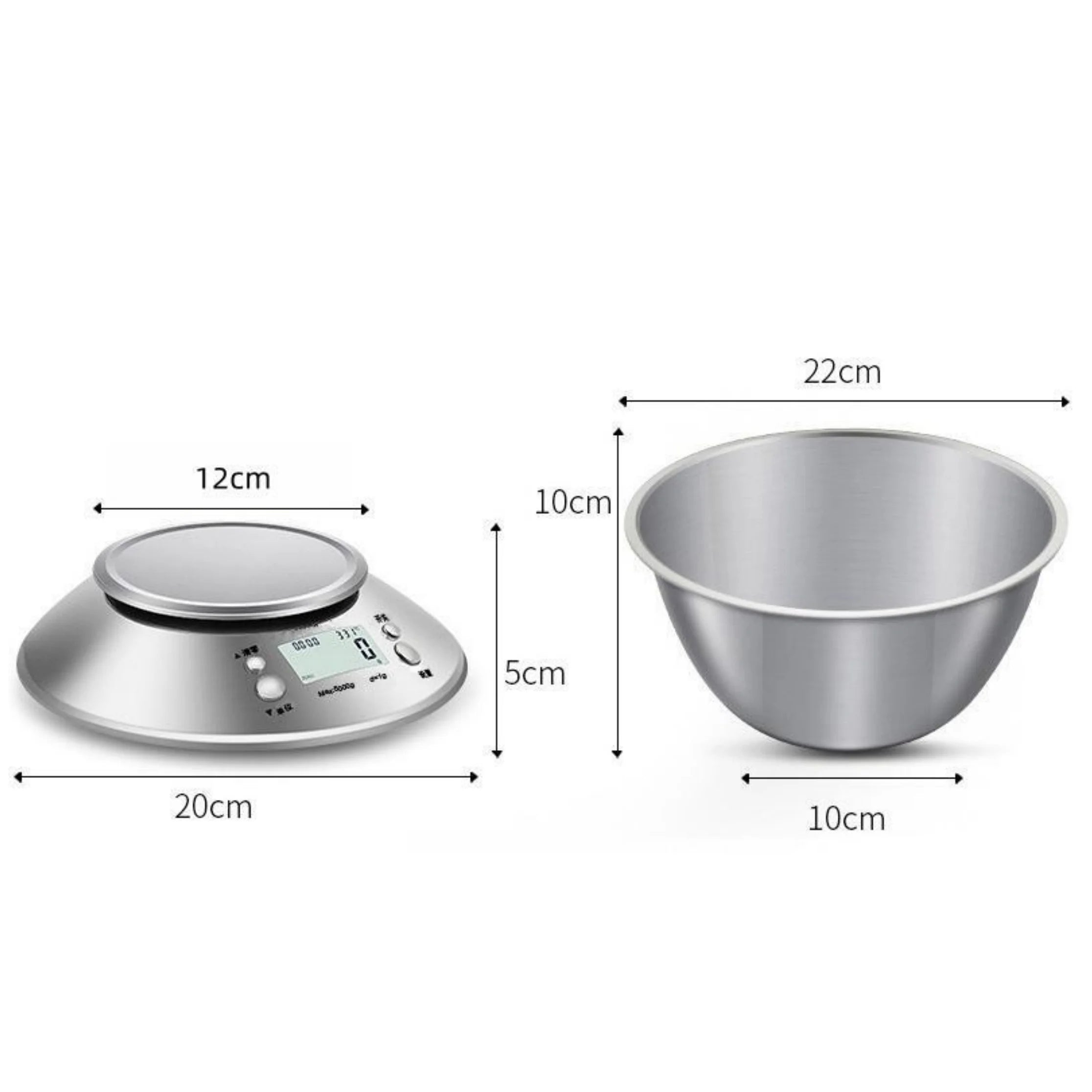 Balança Digital Moderna de Cozinha em Aço Inoxidável com Bandeja - Ecrã LCD, Precisão de 1g, Capacidade 5kg