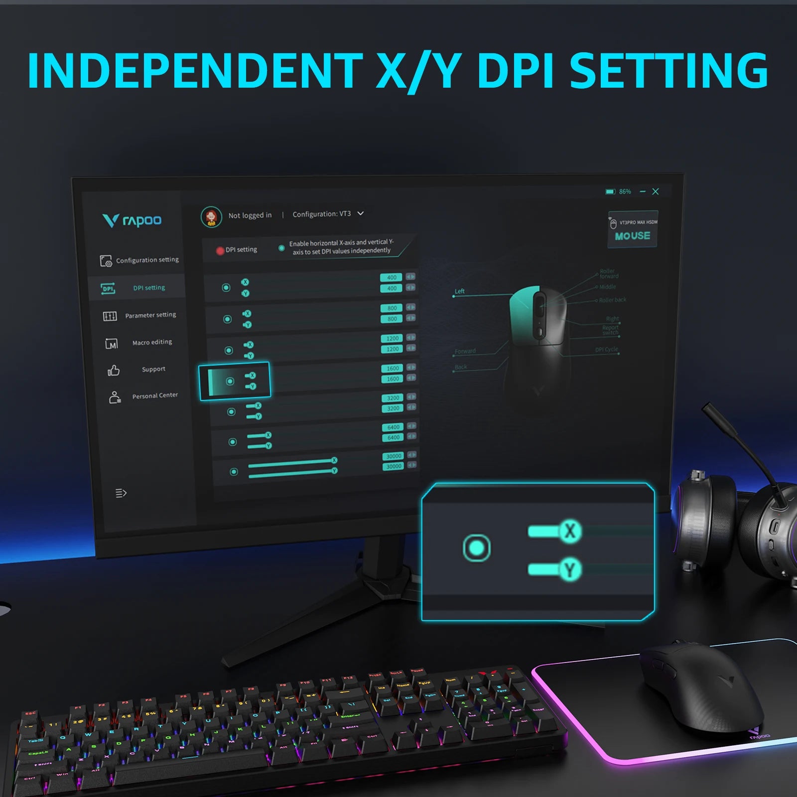Rato Gaming RAPOO VT3PRO – Sem Fios, 26.000 DPI, 59g, 9 Botões Programáveis
