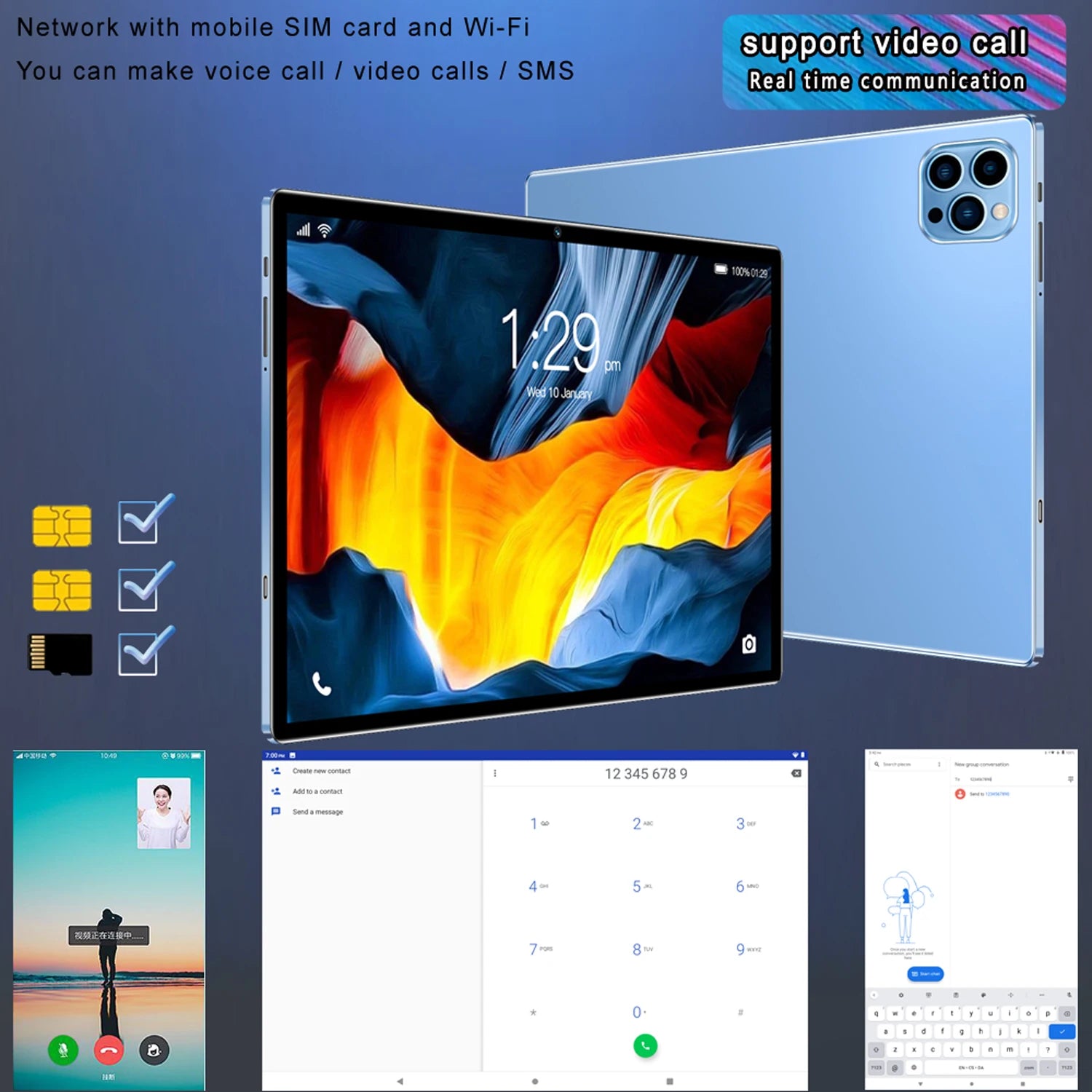 Tablet BDF - Android 13, Octa-Core, 4GB RAM, 64GB, WiFi, Bluetooth