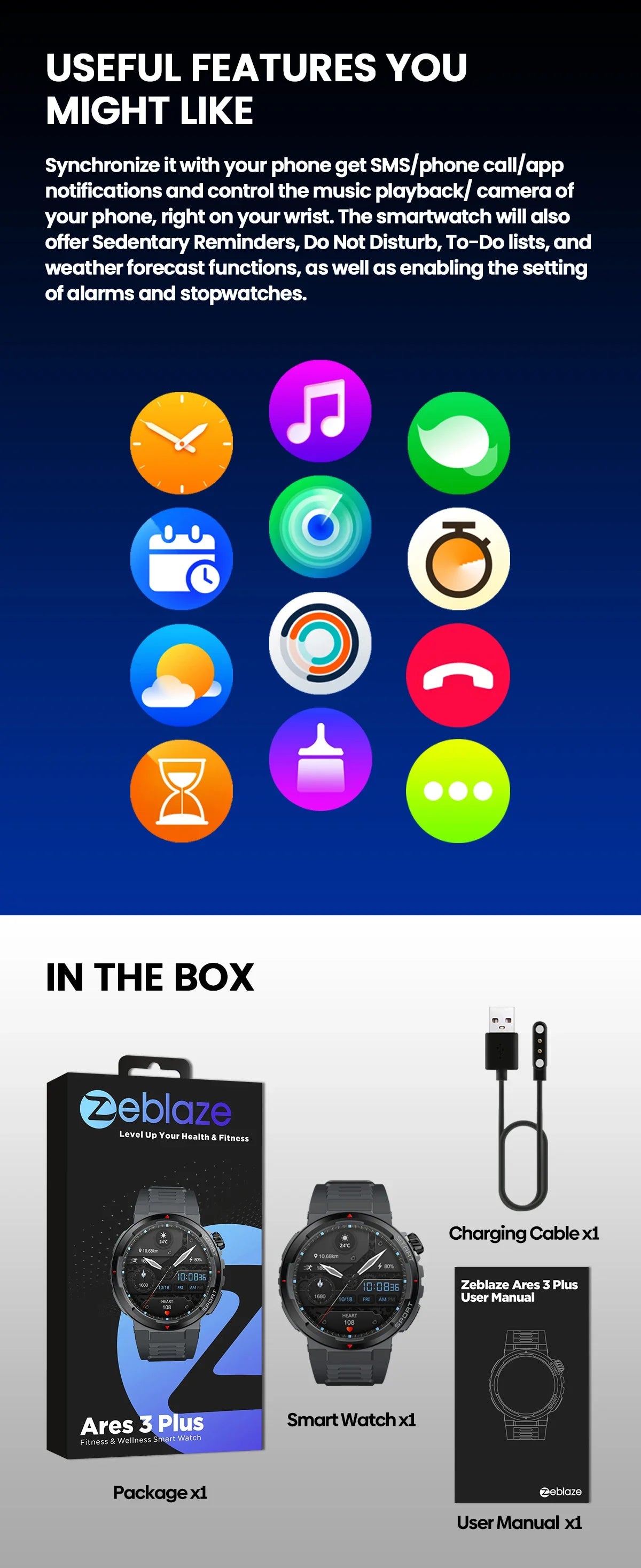 Smartwatch ZEBLAZE Ares 3 Plus – Ecrã AMOLED 1.43