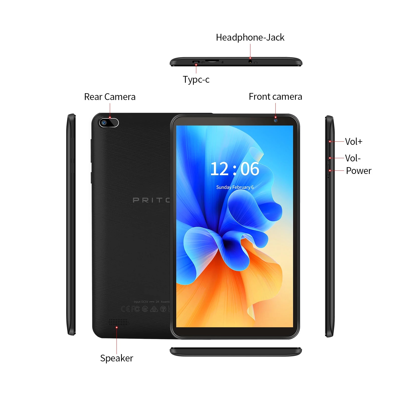 Tablet PRITOM P7 – Android 11, 7 polegadas, Quad-Core, 2GB RAM + 32GB, Capa Incluída