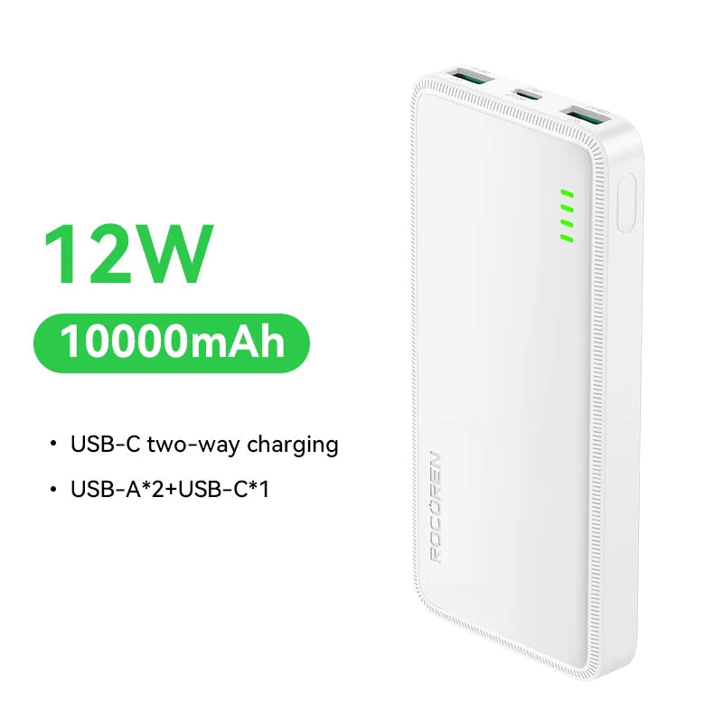 Power Bank ROCOREN - 10000mAh e Carregamento Rápido para Smartphones e Tablets