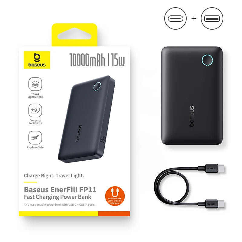 Power Bank Baseus 10000mAh 22.5W – Portátil, Carregamento Rápido