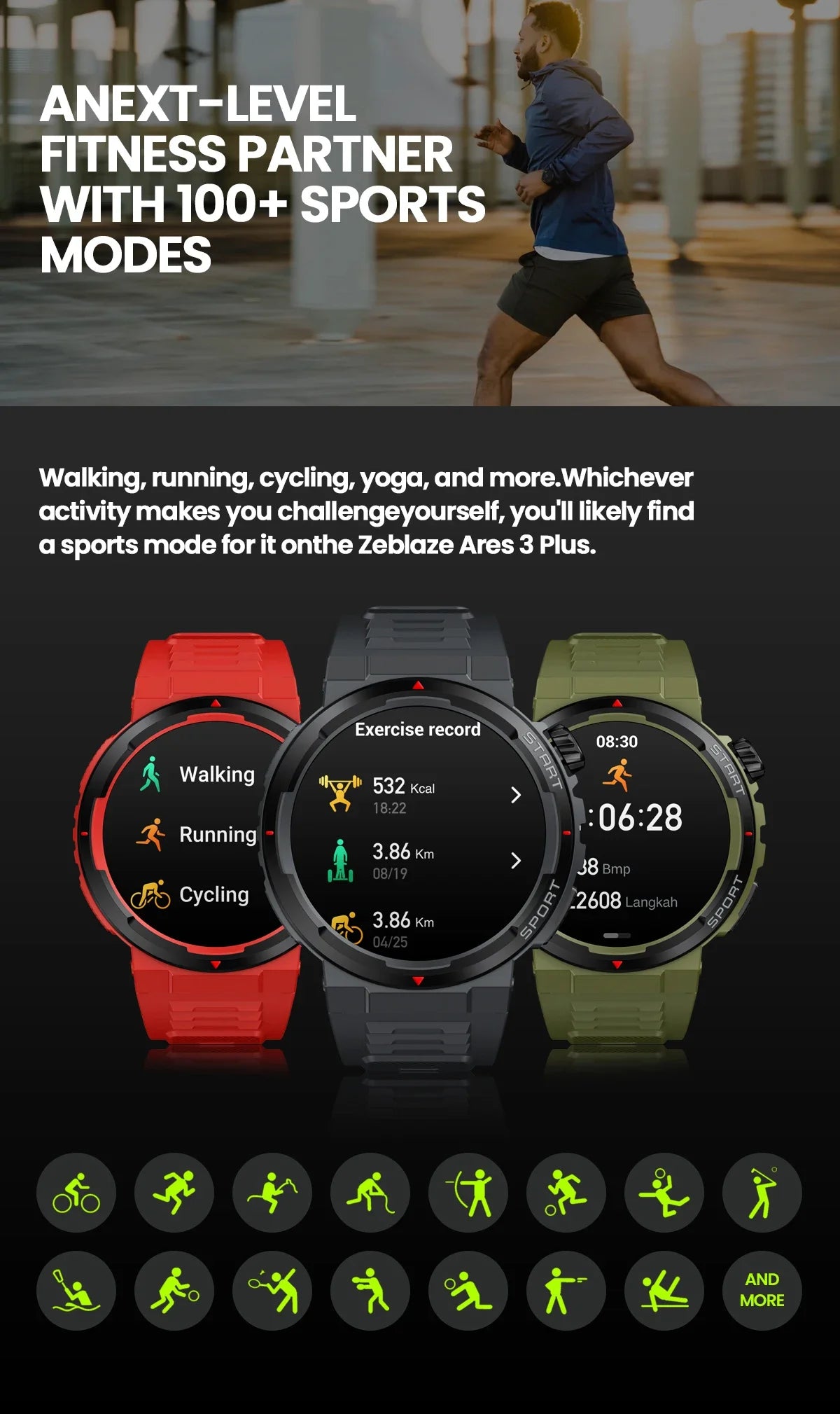 Smartwatch ZEBLAZE Ares 3 Plus – Ecrã AMOLED 1.43