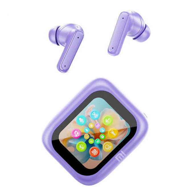 Auriculares sem fios XIAOMI E18 Pro Roxos com caixa de carregamento e  com ícones ativos