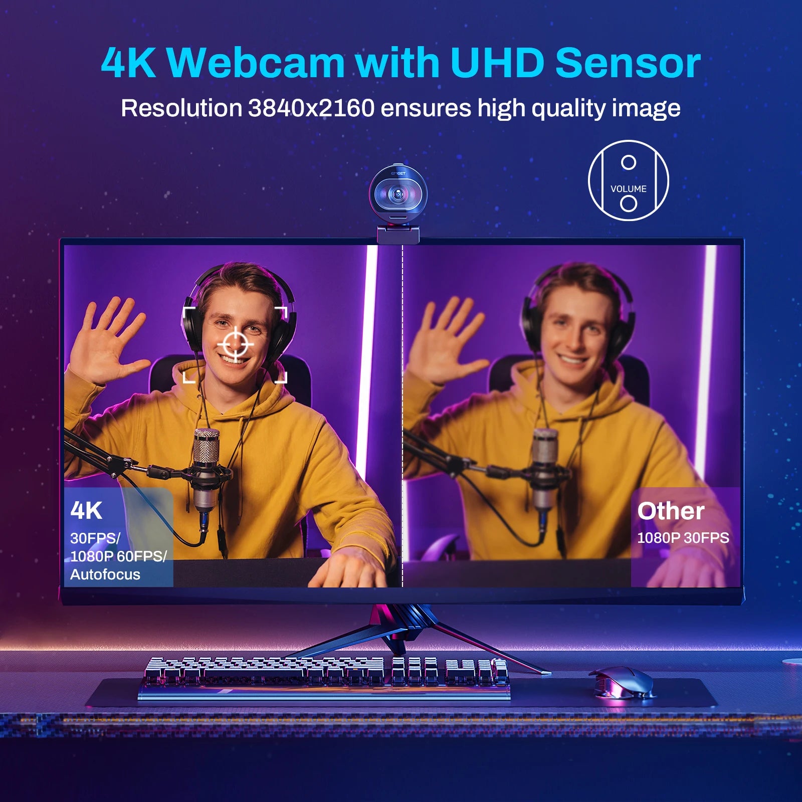 Webcam EMEET S600 – 4K, Autofoco e microfones, para Streaming YouTube e TikTok
