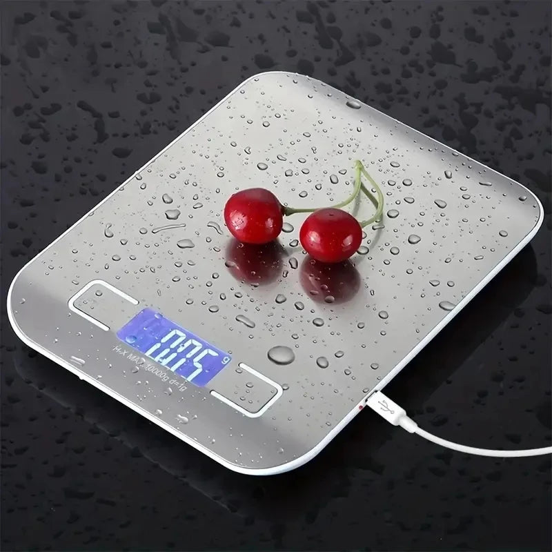 Balança de Cozinha em Aço Inoxidável com ecrã LCD - Precisão de 1g, com capacidade até 10kg