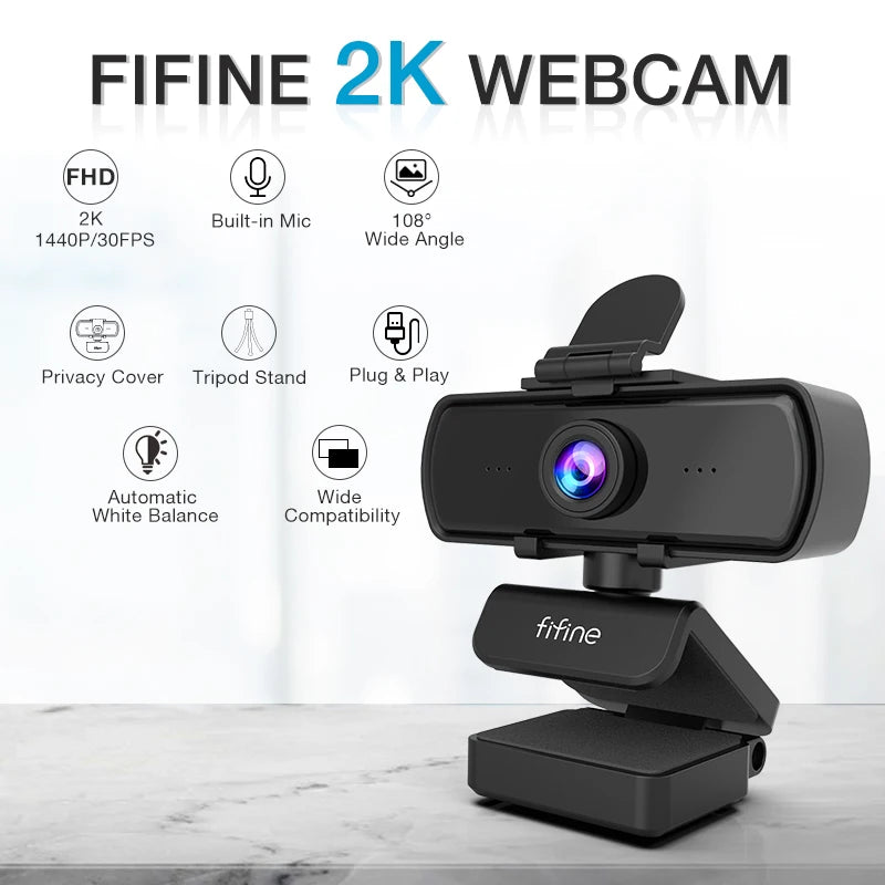 Webcam FIFINE K420 - Para Streaming, Gaming e Videochamadas, com Microfone e Tripé