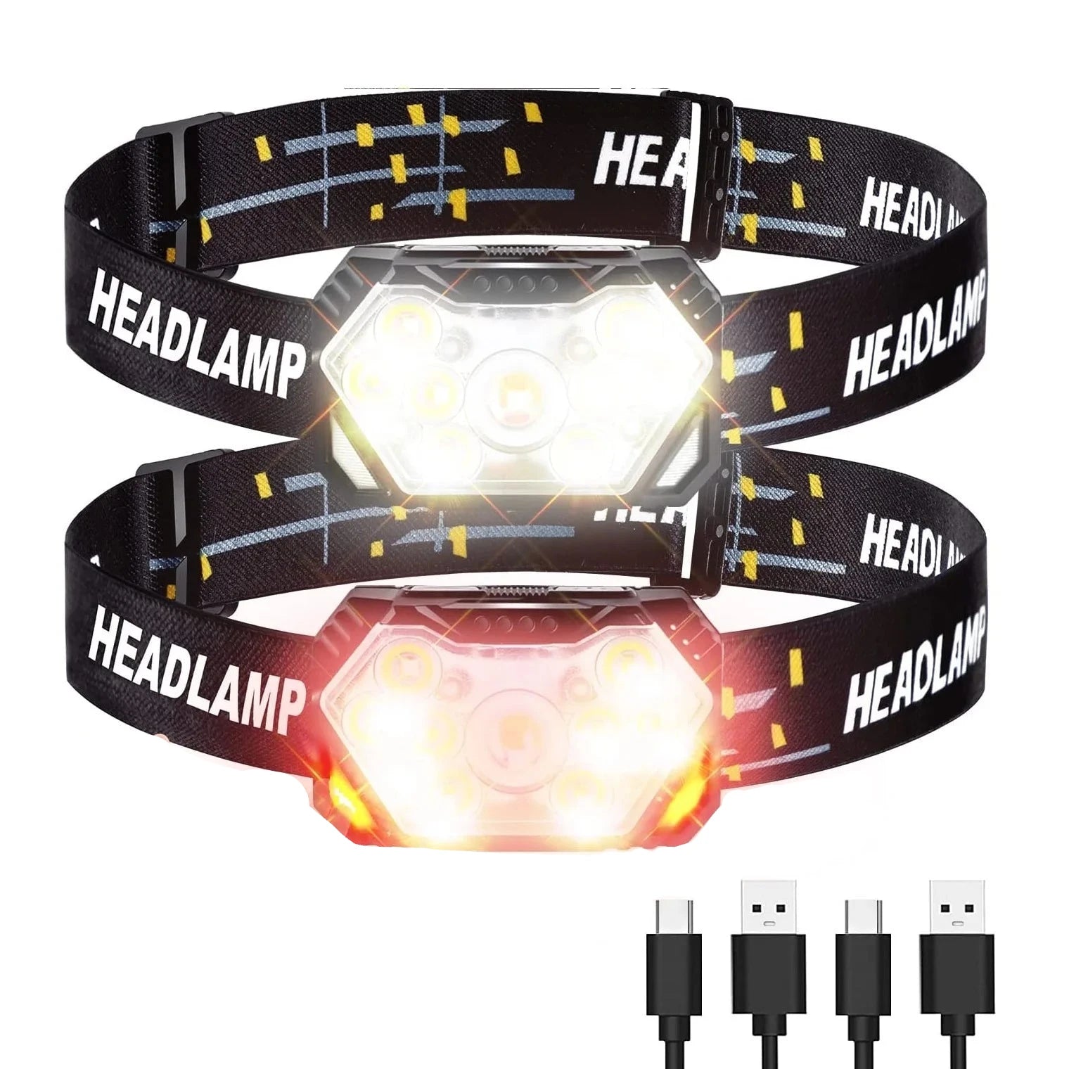 Lanterna de Cabeça LED – Recarregável, 2000 Lumens, Sensor de Movimento, 6 Modos, Resistente à Água