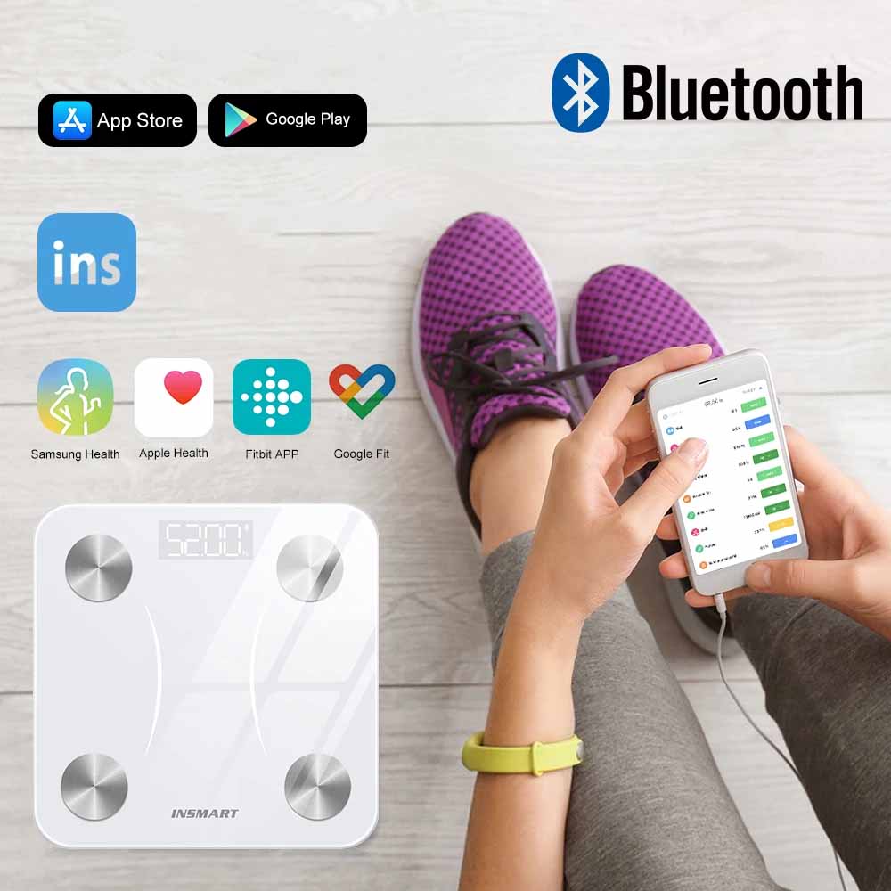 Balança Digital Inteligente INSMART - Análise Corporal Completa, Vidro Temperado, Bluetooth