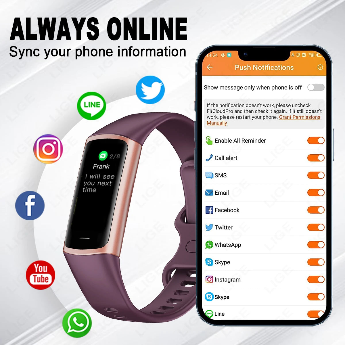 Smartwatch Fitness LIGE Sport – Pulseira Inteligente Desportiva com ecrã AMOLED