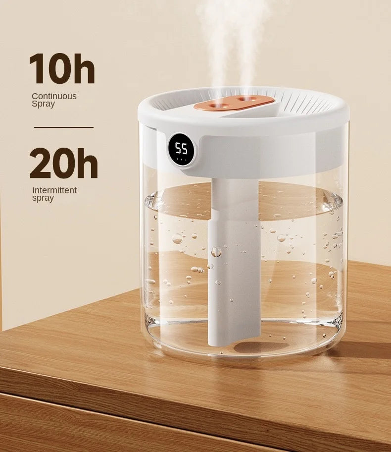 Humidificador Digital Duplo 2L – Com Luz Noturna, USB, Aromaterapia e Ecrã LCD