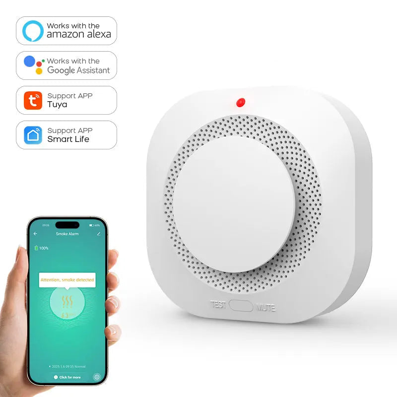 Detetor de Fumo TUYA – Wi-Fi, Sensor Inteligente com Alerta no Telemóvel