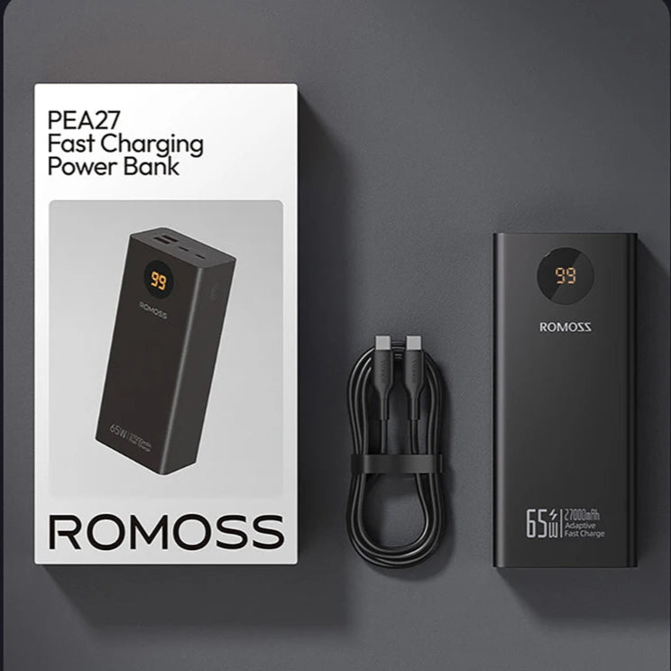 Power Bank ROMOSS 27000mAh – Carregamento Rápido 65W com Ecrã Digital