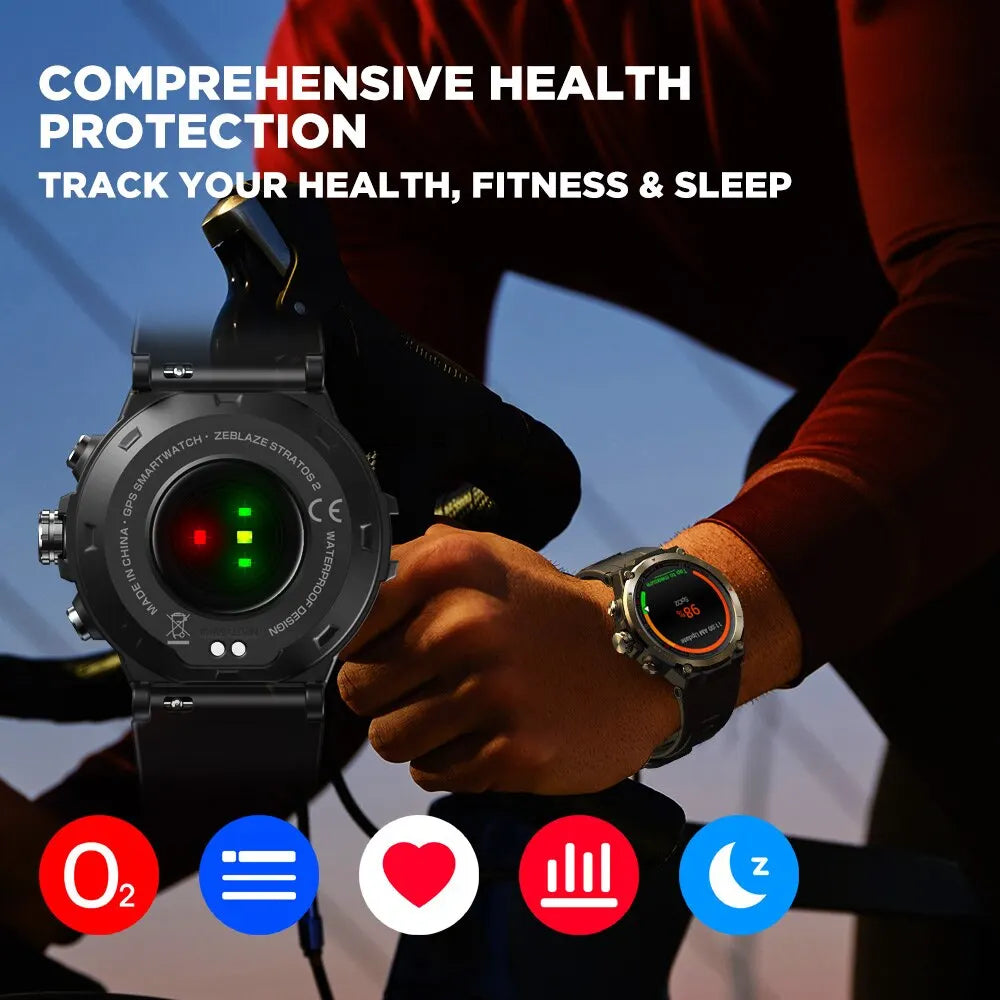 Smartwatch ZEBLAZE Stratos 2 – AMOLED, GPS, Monitorização de Saúde, 15 Modos Desportivos, Ecrã nítido