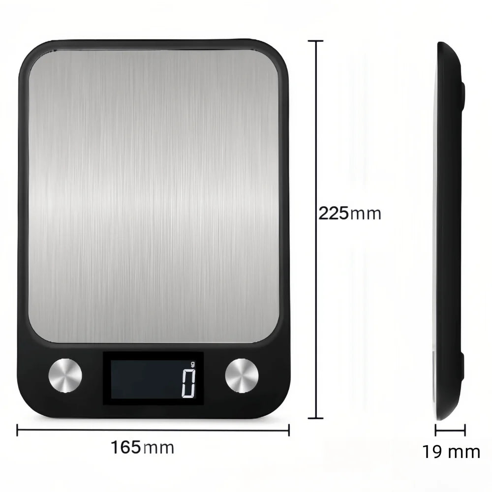 Balança de Cozinha Digital em Aço Inoxidável com Ecrã LCD HD – Impermeável, Precisão 1g