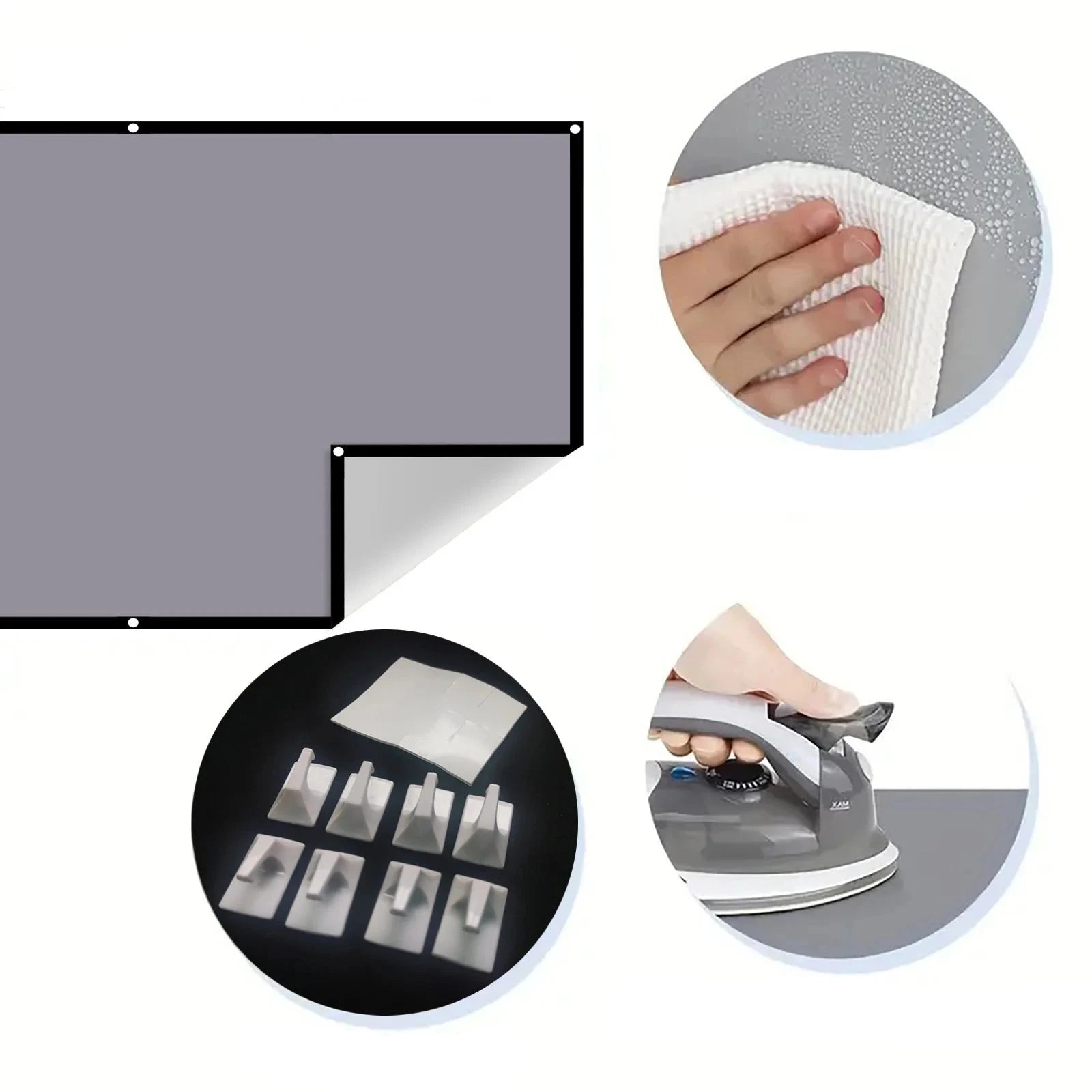 Tela de Projeção Portátil – Tecido Refletor, Alto Brilho, Dobrável com Argolas, PVC Resistente
